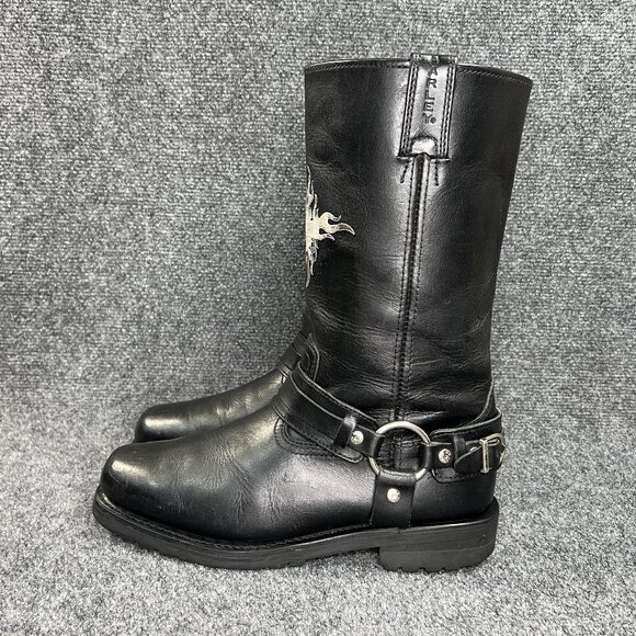 Harley Davidson Harness‎ Boots Men's Size 8 Black Leather Motorcycle Riding Pull - Picture 5 of 16